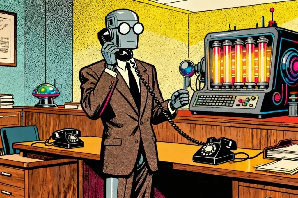 Ilustración de un agente telefónico atendiendo en una oficina